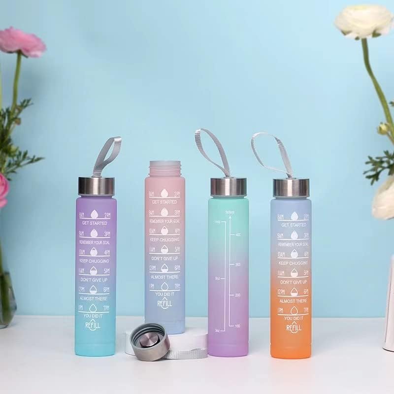 3 Pack Sports Water Bottle With Straw,2L+900ml+500ml Measured Plastic Drinking BPA Free Non-Toxic Sports Drinks Time Markings Motivational Fitness